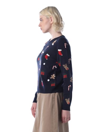 ONLY Women's Self Design Regular Fit Navy Blue Sweater