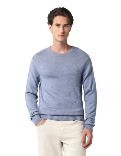 Arvind Geometric Patterned Regular Fit Sweater Blue