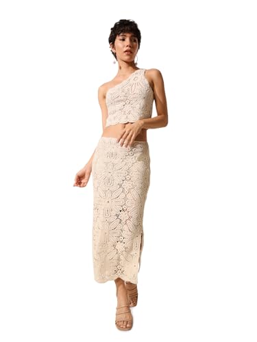 ONLY Women's Regular Fit Mid Rise Beige Skirt
