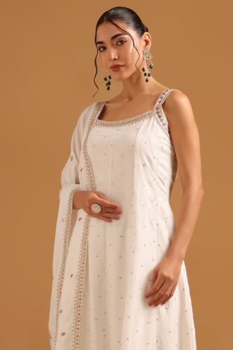Soch Womens Off White Vichitra Embroidered Sequin Detail Salwar Suit