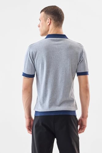 SNITCH Men's T-Shirt | Textured Knit Polo with Contrasting Collar & Cuffs | 100% Cotton Breathable Fabric Regular Fit Stylish Retro Half Sleeve for Casual Wear | Light Grey