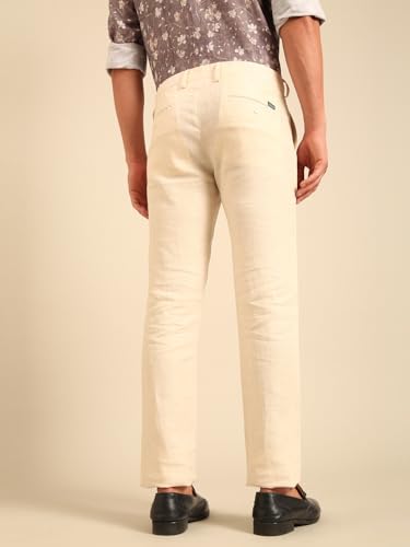 Linen Club Men's Regular Fit Solid Linen Casual Trouser | Linen Trouser for Men Beige