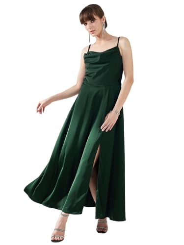 Latin Quarters Women's Green Sleeveless Solid Cowl Neck Party Maxi Dress_S