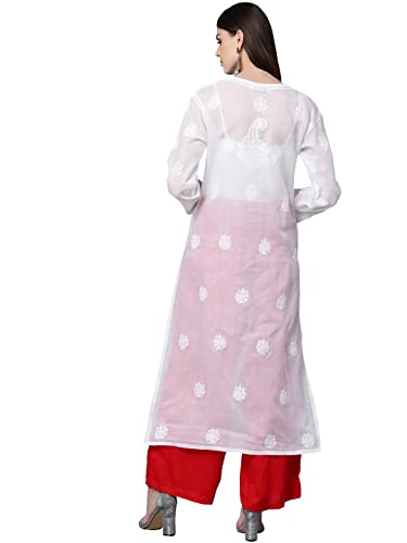 Ada Handmade Lucknowi Chikankari Women's Pure Cotton Kurta Kurti XS345926 White