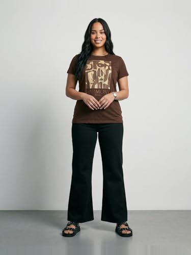 Max Women Embroidered T-Shirt (Brown_XL)