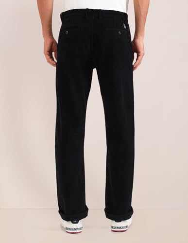 U.S. POLO ASSN. Mens Solid Black Mid Rise Cotton Button Classic Flat Front Slant Pocket Casual Pants (USTRO1785S_Black_)