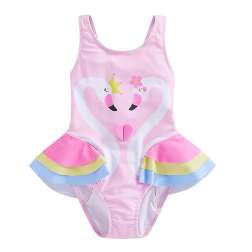 Baby Bucket Baby Girls Swimsuit Sleeveless Swan Print Summer Beach One Piece Swimwear Beachwear 3-4 Yr Pink