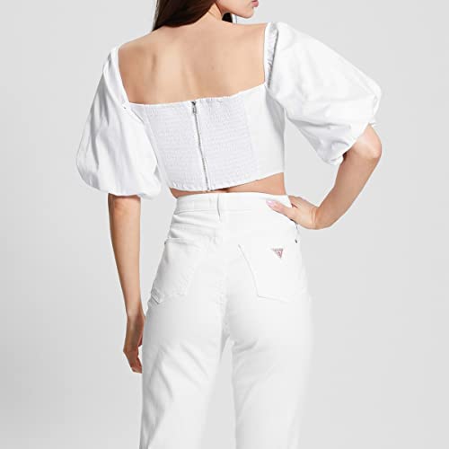 GUESS Women's Off Shoulder Cropped Jun Shirt, Pure White, M