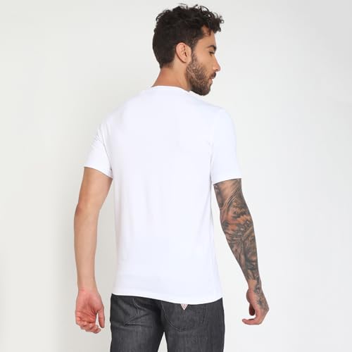GUESS Men's White Cotton Printed Slim Fit Half Sleeves T-Shirt