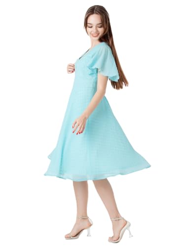 Zink London Women's Blue Self Design Regular Midi Dress