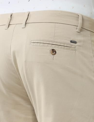 Arrow Sports Men's Beige Solid Mid Rise Cotton Button Regular Fit Flat Front Slant Pocket Trousers (ASAJTR2622_Beige_36)