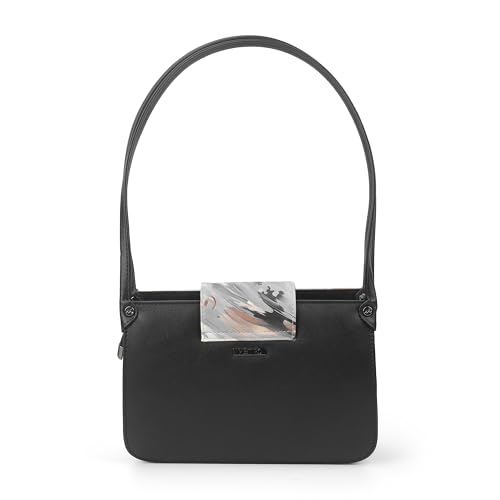 Metro Women Black PU Floral Printed Shoulder Bag with Dual Compartments(66-356)
