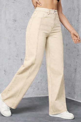 ADBUCKS Women's Tapered Style Straight Fit High-Rise Jeans (in, Numeric, 36, Beige)