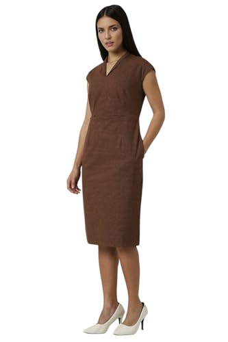 Van Heusen Women's Polyester Blend Modern Knee-Length Dress (VWDRFRGPZ76117_Brown