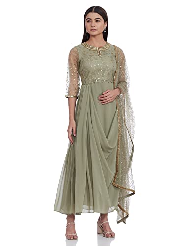 W for Woman Women's Synthetic Salwar Suit Set (19AUSP10429-400008_Green_8 (Small))