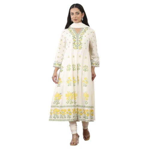 Rangriti Cotton Blend Printed Anarkali Casual Kurta With Churidar And Dupatta
