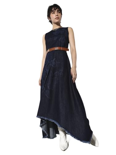 ONLY Women's Cotton Fit and Flare Maxi Dress (9021633-Dark Dark Blue Denim