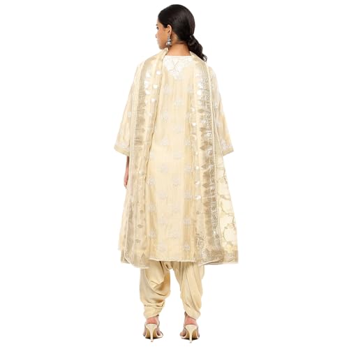 BIBA Women's Silk Chanderi Kurta Sets (SKDKALKR10059AW24BEG_Beige