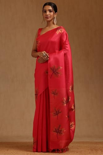 Soch Womens Red Tussar Tropical Saree