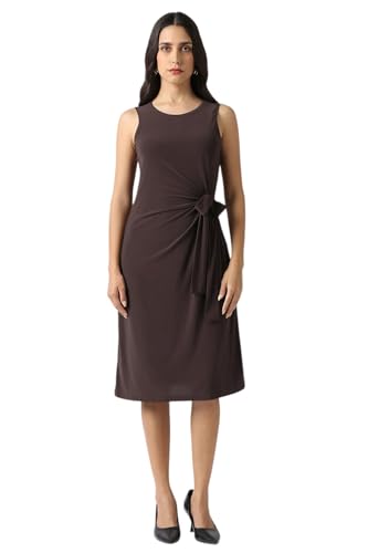 Women Brown Solid Knee Length Casual Dress