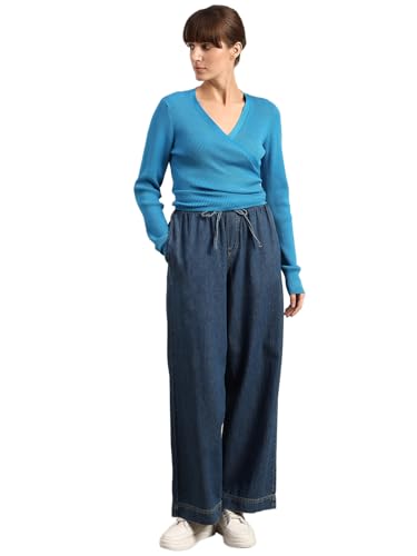 VERO MODA Women's Cotton Round Neck Sweater Swedish Blue