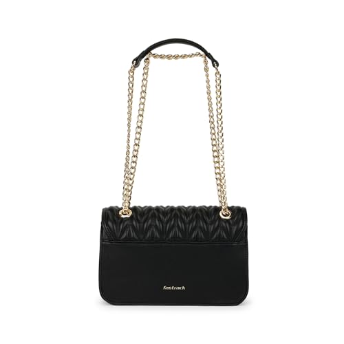 Fastrack QuiltGrid Shoulder Bag | Faux-Leather Women’s Handbag | Diamond Quilted Design | Adjustable Chain Strap | Zipper & Magnetic Closure | Gold-Finish Hardware