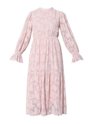 VERO MODA Women Self Design Pink Polyester Midi Length A-Line Dress