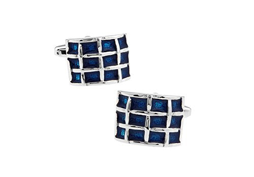 Topen Topen Blue Net Rectangular Brass Cufflinks For Men