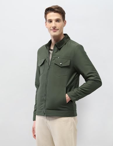 U.S. Polo Assn. Denim Co. Men's Solid Regular Fit Jacket (UDJCKS010_Olive_XL)
