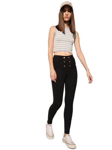 ONLY Women's Solid Skinny Fit High-Rise Black Leggings