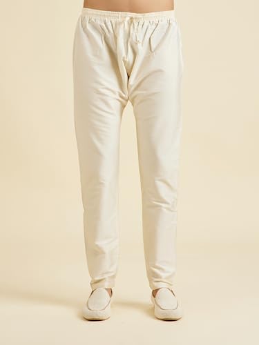 Manyavar Men's Cotton Blend Hexagon Printed Kurta Pyjama Set(Cream,S)