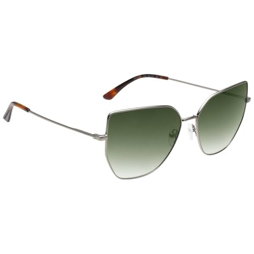 Calvin Klein|Silver Full Frame Cat-eye Sunglasses|100% UV Protected (Uv 400) Green Gradient Faded Lens|Women's|Large|Ck 21129 014 60 S