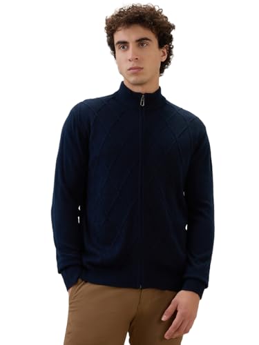 Raymond Men Regular Fit Structure Pattern Acrylic Wool Blend V Neck Full Sleeve Casual Winter Wear Blue