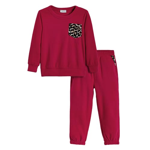 Hopscotch Girls Full Sleeves Fuchsia 2-Pc Leopard Pocket Jogger Set For Age (2-3 Years)