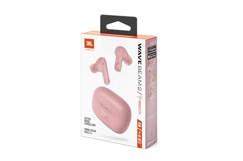 JBL Wave Beam 2 Ear Buds Wireless BluetoothV5.3, Active Noise Cancellation Earbuds,Multi Connect, App for Customized Extra Bass Eq, Relax Mode,Speed Charge, 40H Playback, Fast Pair,4 Mics,IP54(Pink)