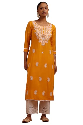 Soch Womens Mustard Rayon Ethnic Motifs Embroidered Kurta