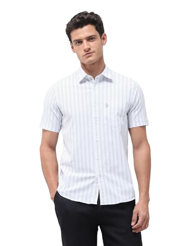 U.S.Polo Association Men's Vertical Striped Oxford Shirt (USSHT3400H_Blue_46)
