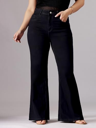 Miss Chase A+ Women's Bootcut High Rise Regular-Length Stretchable Denim Shaping Jeans (APAW24DEN85-94-330-40, Ebony Black, 40)