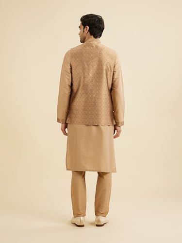 Manyavar Men's Brocade Regal Embroidered Kurta Jacket Set (Fawn,XXXL)