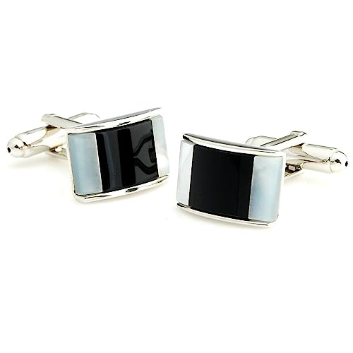 Peluche Natural Mother of Pearl Stone (Semi-precious) & Black Onyx Stone Cufflinks for Men