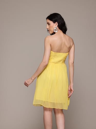Label RITU KUMAR Yellow Belvedere Off-Shoulder Short Dress