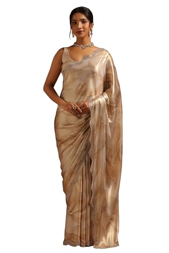 Soch Womens Beige Satin Abstract Saree