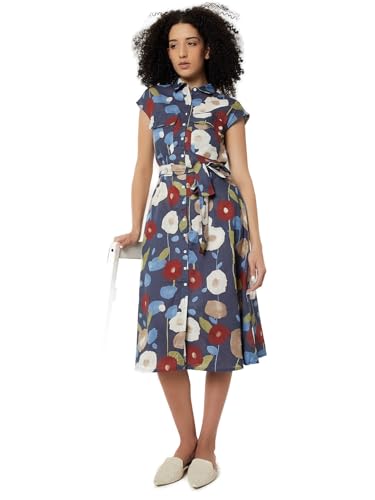 Max Women Printed Midi Dress(Blue_XL)