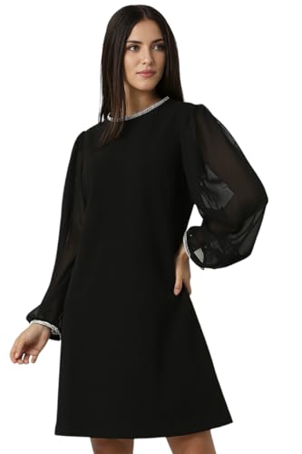 Van Heusen Women's Polyester Modern Knee-Length Dress (VWDRERGFB63650_Black