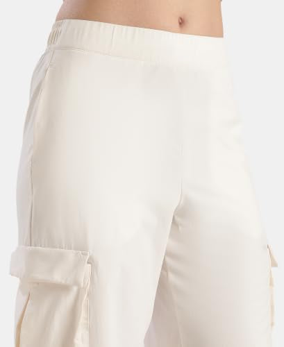 Jockey WZ30 Women Microfiber Fabric Oversized Cargo Utility Pants with Inner Drawstrings_Egret_XXL