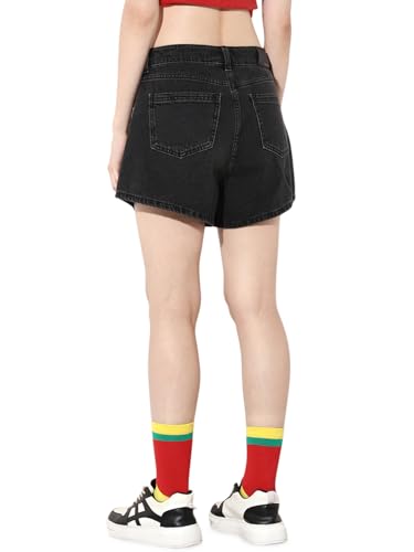 ONLY Women's Solid Loose Fit Mid-Rise Black Shorts