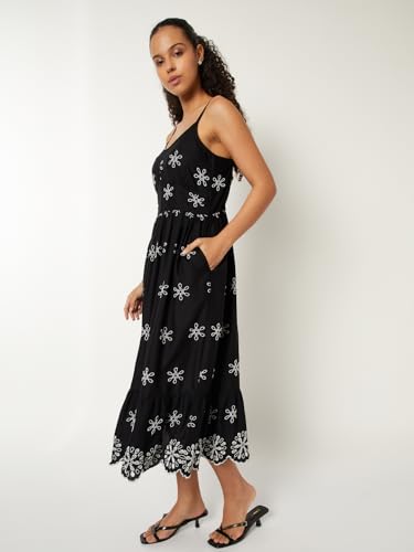 Max Women Embroidered Midi Dress (Black_XL)