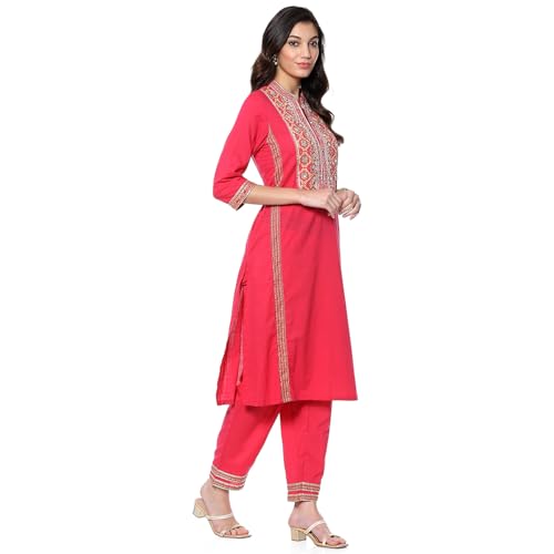 BIBA Women's Cotton Kurta Sets (SKDEARTAL9949AW24PNK_Pink