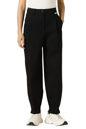 Women Black Solid Casual Trousers