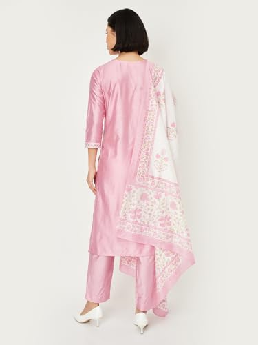 Max Women's Polyester Blend Kurta Set (CTKST54001_Pink